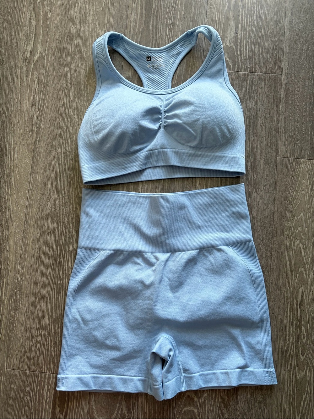 Amazon Light Blue Seamless Sports Bra and High-Waist Shorts Set
